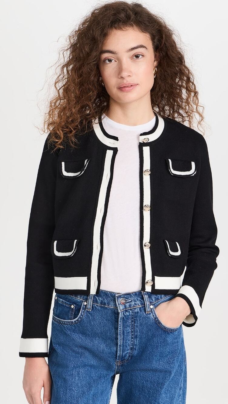 Kerri Rosenthal Beau-Lero Sailor Cardigan Black Size Large New